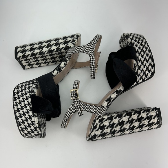 Betsey Johnson Shoes Womens Size 9.5M Black White Houndstooth Melanni Heels‎ Bow - Picture 8 of 13